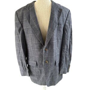Ralph Lauren Mens Gray Plaid Blazer Size L 2-Button Notch Lapel Tailored Fit Woo